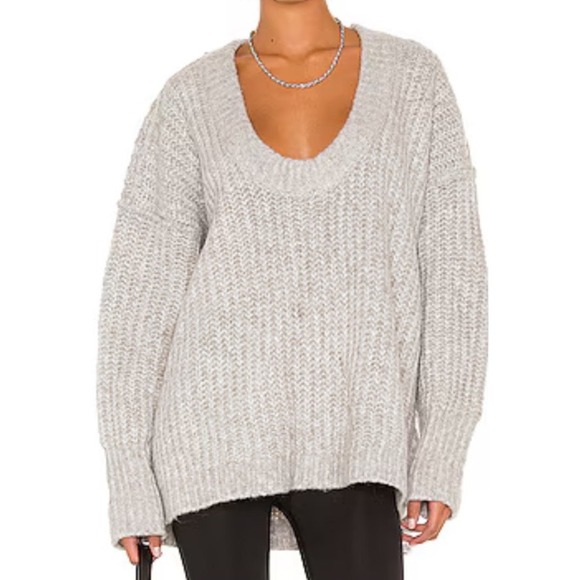 Free People Womens Blue Bell Scoop V-Neck Oversized Boxy Sweater Lt Heather‎ XS - Picture 1 of 16